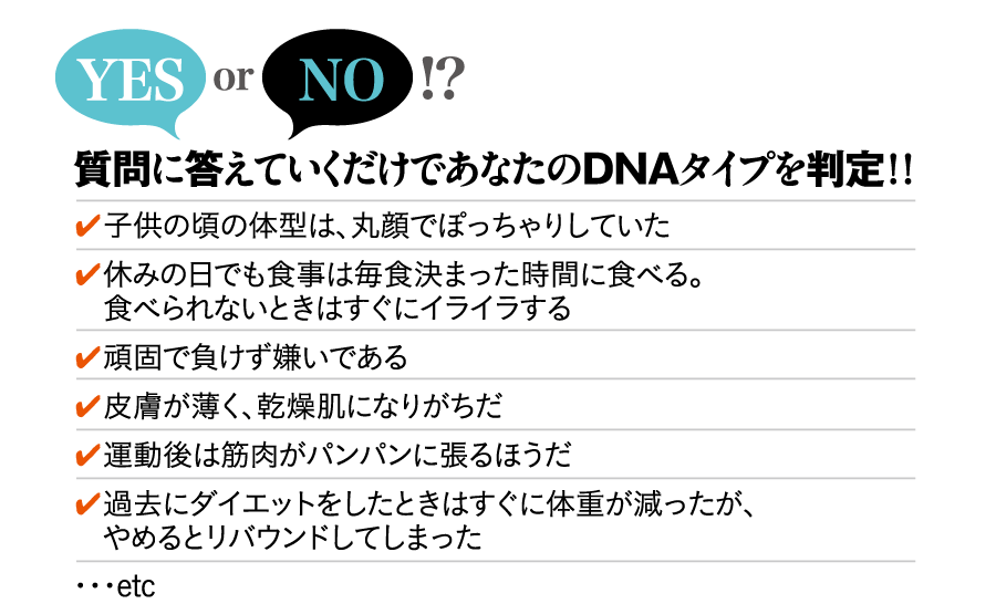 質問に答えていくだけであなたのDNAタイプを判定！！